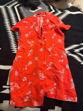 Reformation Red Floral Button-Front Dress